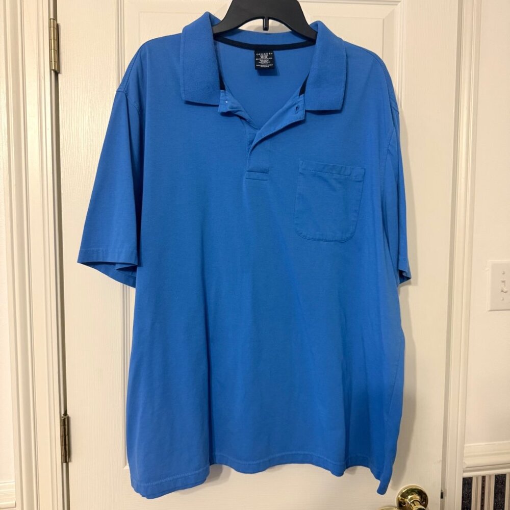 George Mens Big & Tall Blue Polo Shirt 2XL 50-52 Short Sleeve Pocket